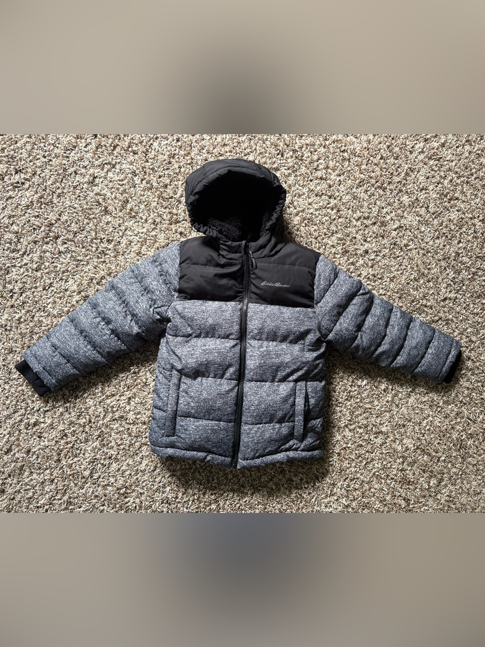 Eddie Bauer Kids Black and Gray Hooded Puffer Jacket